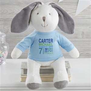 All About Baby Personalized White Bunny with Blue Shirt - 26712-WB