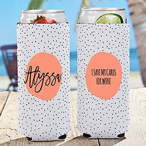 Modern Polka Dot Personalized Slim Can Cooler - 26721