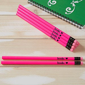 Name & Icon Neon Pink Personalized Pencil Set of 12 - 26758-P