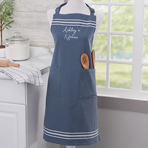 Family Love Embroidered French Stripe Milk Street Apron - 26773