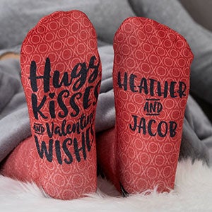 Hugs, Kisses & Valentine Wishes Personalized Adult Socks - 26790