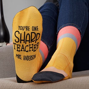One Sharp Teacher Pencil Personalized Adult Socks - 26798