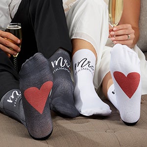 Mr. & Mrs. Loving Heart Personalized Wedding Adult Socks - 26884