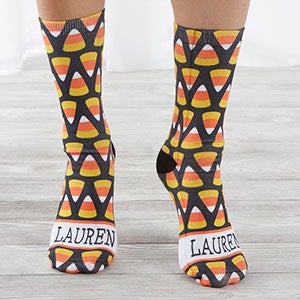 Candy Corn Personalized Halloween Adult Socks - 26896