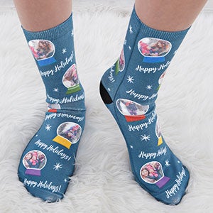 Snow Globe Personalized Christmas Adult Photo Socks - 26903