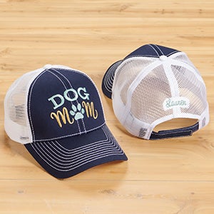 Dog Mom Embroidered Navy/White Trucker Hat - 26917-N