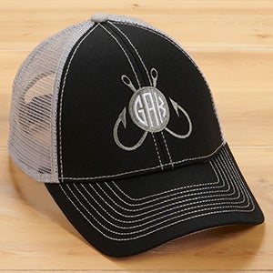 Fishing Monogram Embroidered Black/Grey Trucker Hat - 26918-B