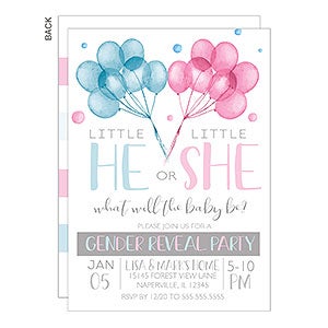 He or She Balloons Gender Reveal Party Invitation - 26948