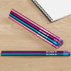Metallic Blue, Red & Green Personalized Pencil Set of 12