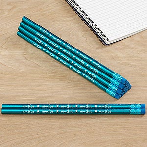 Icons Metallic Teal Personalized Pencil Set of 12 - 26969-T