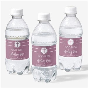 Modern Cross Girl Baptism Personalized Water Bottle Labels - 26985