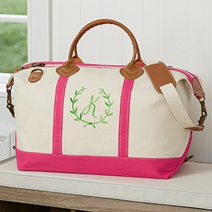 Floral Wreath Embroidered Canvas Duffel- Pink - 27001-P