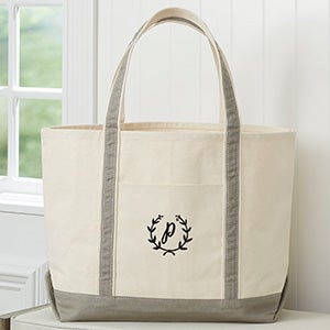 Floral Wreath Embroidered Weekender Tote-Grey - 27002-G