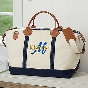 Playful Name Embroidered Canvas Duffel Bag - Navy - 27004-B