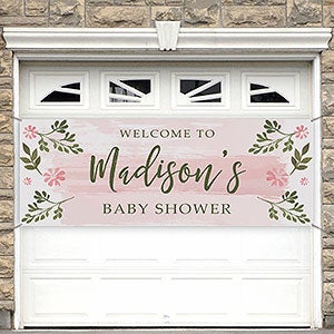 Floral Frame Baby Shower Personalized Banner - 45x108 - 27020-L
