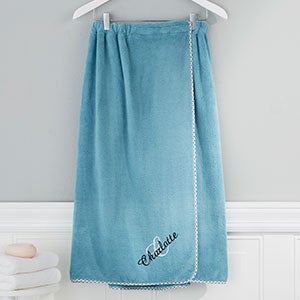 Initially Yours Embroidered Blue Bath Wrap - 27093-B