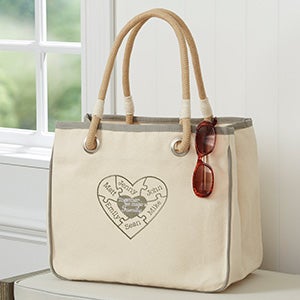 Together We Make A Family Embroidered Canvas Rope Tote - Grey - 27094-G