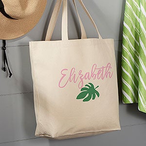 Palm Leaves Personalized Beach Canvas Tote Bag- 20 x 15 - 27095
