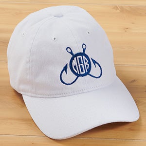 Fishing Monogram Personalized White Baseball Cap - 27104-W