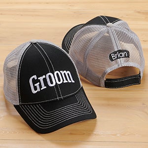 Wedding Party Embroidered Black & Grey Trucker Hat - 27105-B
