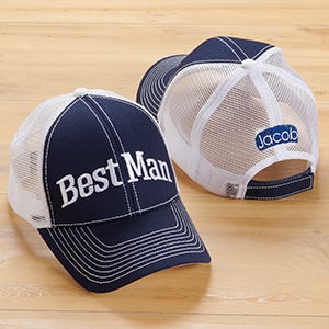 Wedding Party Embroidered Navy  White Trucker Hat - 27105-N
