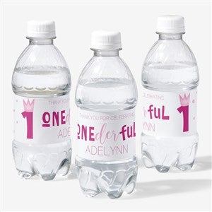 Onederful Girl First Birthday Personalized Water Bottle Labels - 27113