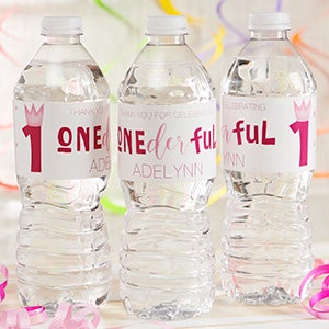 Onederful Girl First Birthday Personalized Water Bottle Labels - 27113