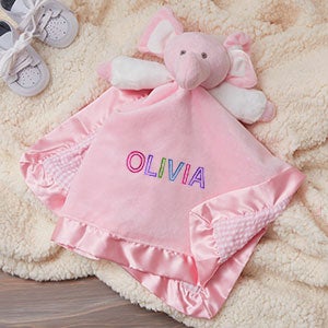 Rainbow Name Personalized Pink Elephant Baby Blankie - 27187-P