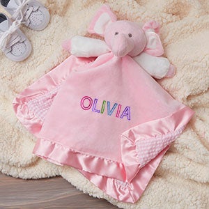 Rainbow Name Personalized Elephant Baby Blankie - Pink - 27187-P