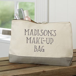 Write Your Own Embroidered Canvas Makeup Bag- Grey - 27189-G