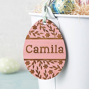 Personalized Pink Stain Wood Easter Basket Tag - 27192-P