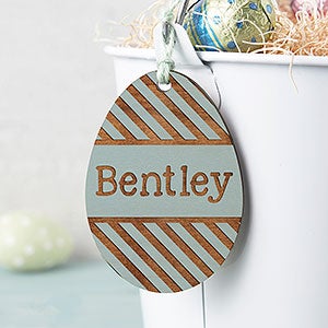 Personalized Blue Stain Wood Easter Basket Tag - 27192-B