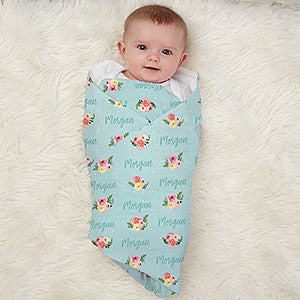 Floral Baby Personalized Receiving Blanket - 27194