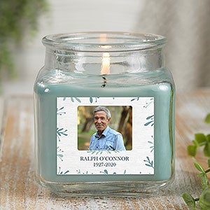 Botanical Memorial Personalized 10 oz. Eucalyptus Mint Photo Candle Jar - 27218-10ES