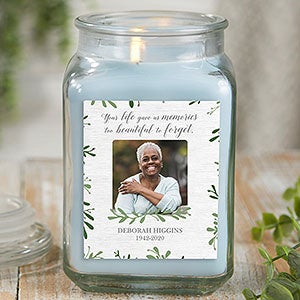 Botanical Memorial Personalized 18 oz. Linen Photo Candle Jar - 27218-18CW