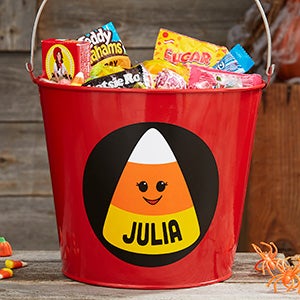 Candy Corn Personalized Large Halloween Treat Bucket - Red - 27267-RL