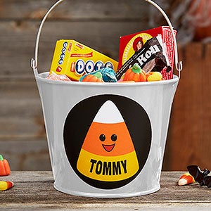 Candy Corn Personalized Mini Halloween Treat Bucket - White - 27267