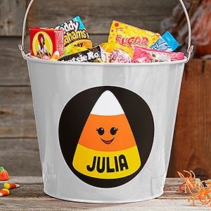 Candy Corn Personalized Large Halloween Treat Bucket - White - 27267-WL