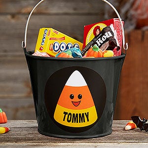 Candy Corn Personalized Mini Halloween Treat Bucket - Black - 27267-B