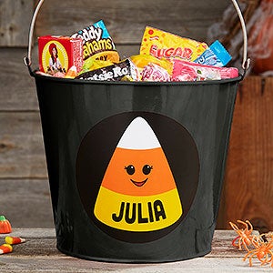 Candy Corn Personalized Large Halloween Treat Bucket - Black - 27267-BL