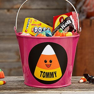 Candy Corn Personalized Mini Halloween Treat Bucket - Pink - 27267-P