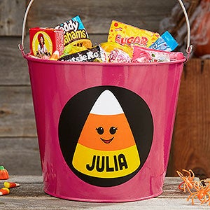 Candy Corn Personalized Large Halloween Treat Bucket - Pink - 27267-PL