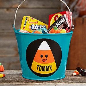 Candy Corn Personalized Mini Halloween Treat Bucket - Turquoise - 27267-T