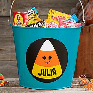 Candy Corn Personalized Large Halloween Treat Bucket - Turquoise - 27267-TL