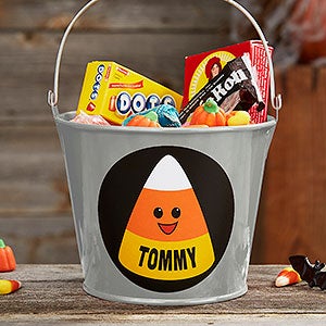 Candy Corn Personalized Mini Halloween Treat Bucket - Silver - 27267-S