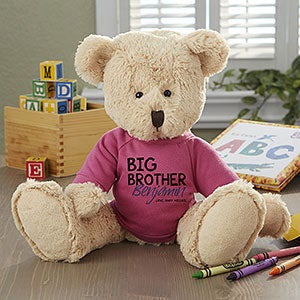 Big Brother Personalized Plush Teddy Bear - Raspberry - 27275-RS