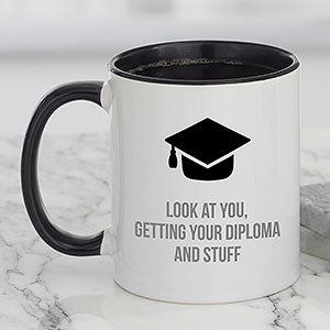 Graduation Icon Personalized Coffee Mug 11 oz Black - 27306-B