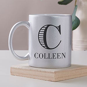 Striped Monogram Personalized 11 oz. Silver Glitter Coffee Mug - 27356-S