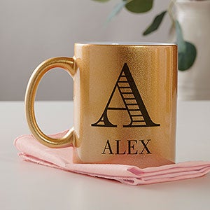 Striped Monogram Personalized 11 oz Gold Glitter Coffee Mug - 27356-G