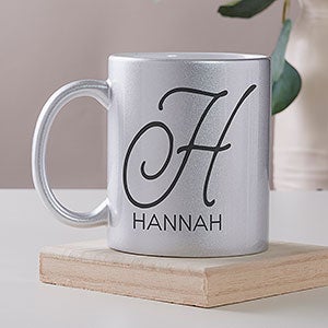 Initial Accent Personalized 11 oz Silver Glitter Coffee Mug - 27359-S